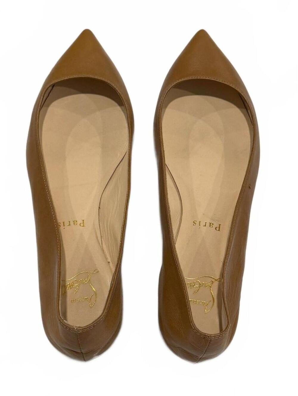Women's Christian Louboutin Ballalla Café Crème Leather Flats - Size 36.5 - Picture 2 of 12